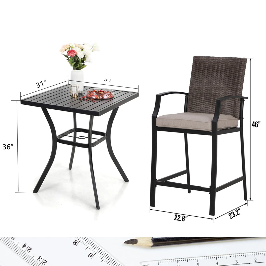3 Pcs Patio Wicker Bistro Set Bar Table Stool H838425