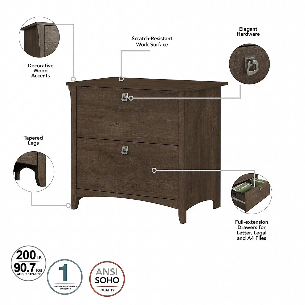 Ash Brown L Desk with File Cabinet & Bookcase A494733