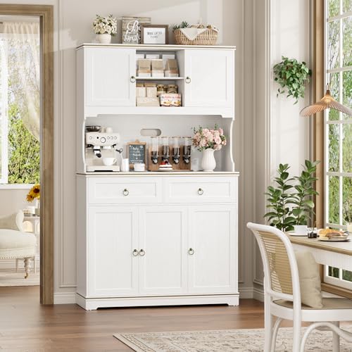 White Kitchen Pantry Cabinet with Charging Station J822208