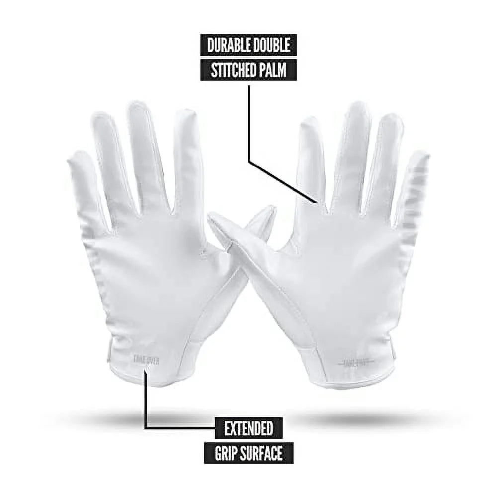 White Youth Large Sticky Receiver Football Gloves M3711
