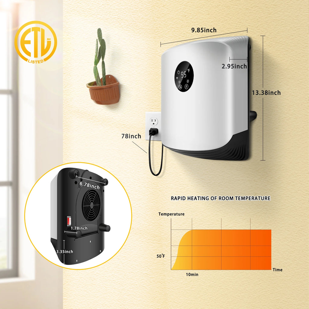1500W Portable Wall Mounted Space Heater with Adjustable Thermostat G850