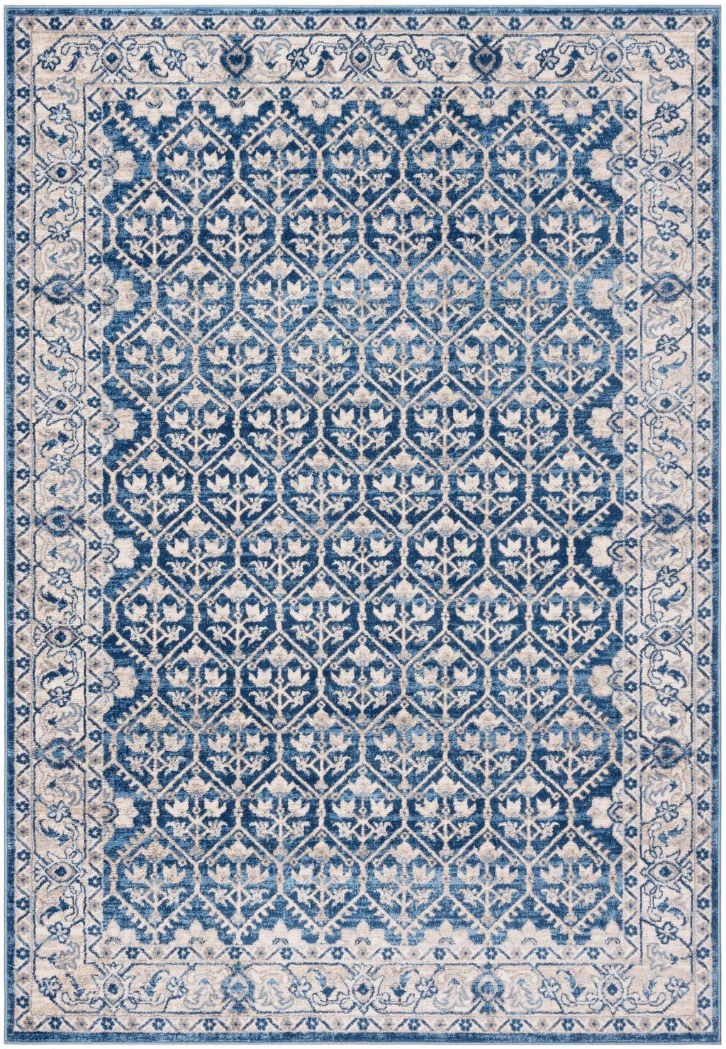 Navy Light Grey Floral Geometric Area Rug L82375
