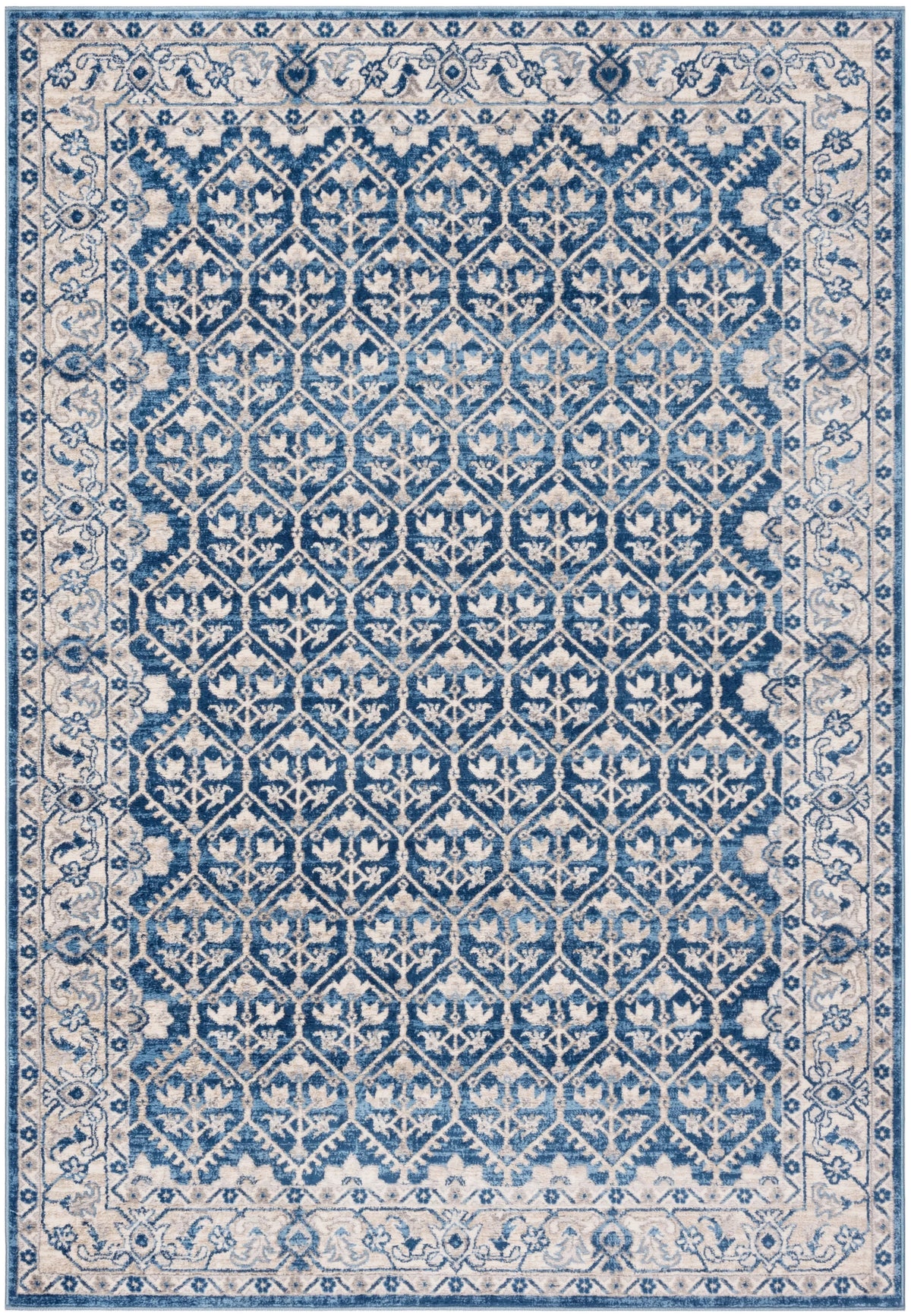 Navy Light Grey Floral Geometric Area Rug L82375