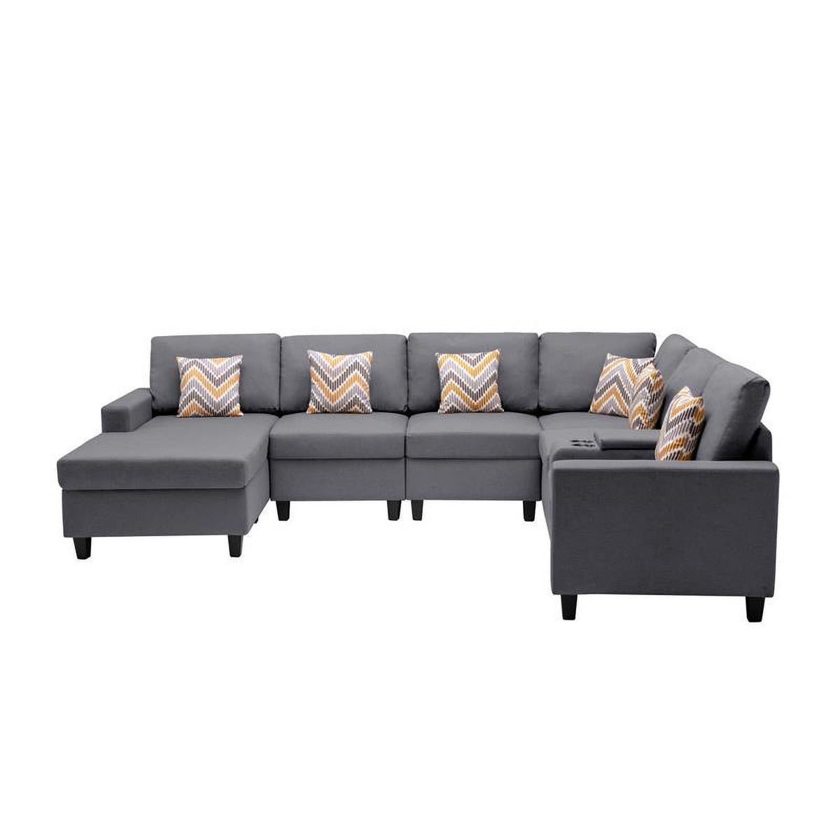 Gray Fabric Reversible Sectional with Charging Ports and Storage Console F34520