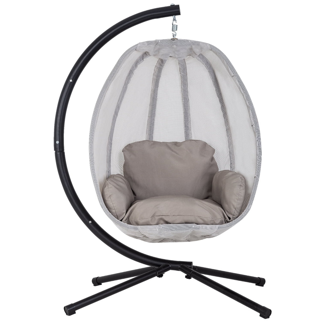 Egg Chair with Metal Stand and Cushion, 400LBS Capacity, Gray A186