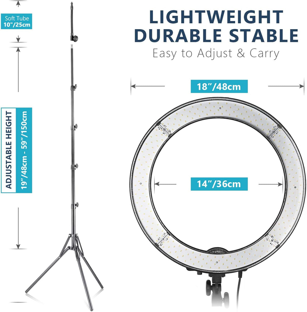 18/48cm 55W 5500K Dimmable LED Ring Light with Light Stand and Carrying Bag F9228