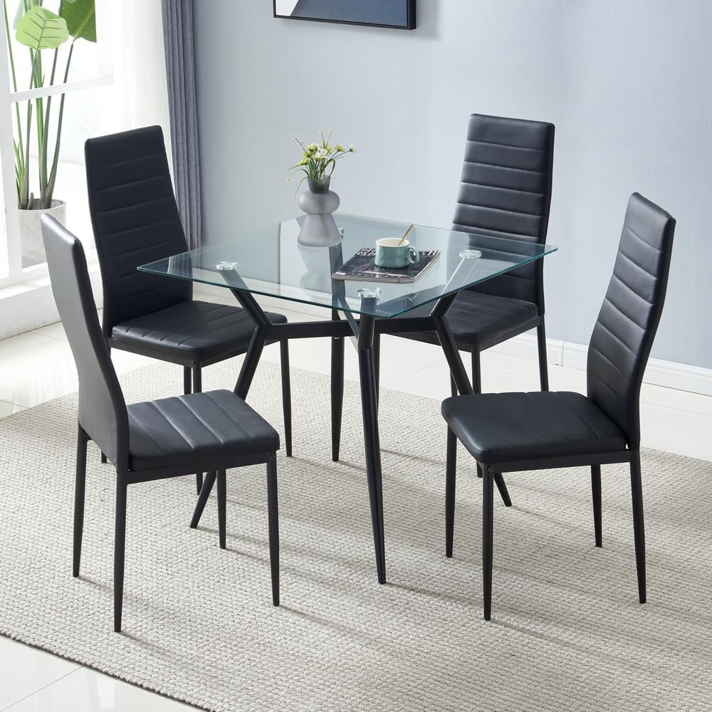 Set of 4 Black PU Leather Dining Side Chairs V83136