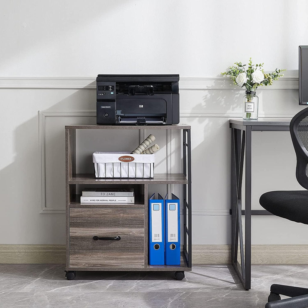 Retro Grey Mobile File Cabinet with Drawer B7122