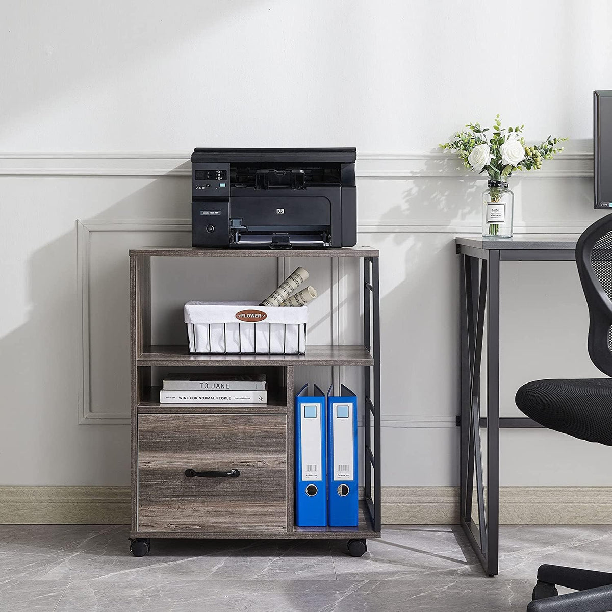 Retro Grey Mobile File Cabinet with Drawer B7122