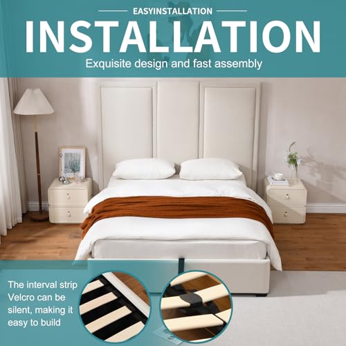 Queen Size Linen Upholstered Platform Bed with Storage Drawers J581757