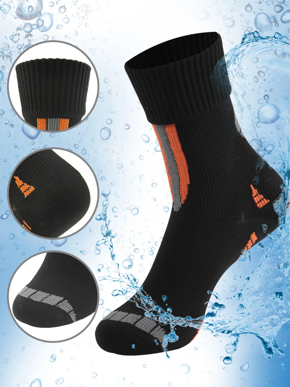 Waterproof Breathable Lightweight Cushioned Quarter Hiking Socks 1 Pair Small Black Orange M531642