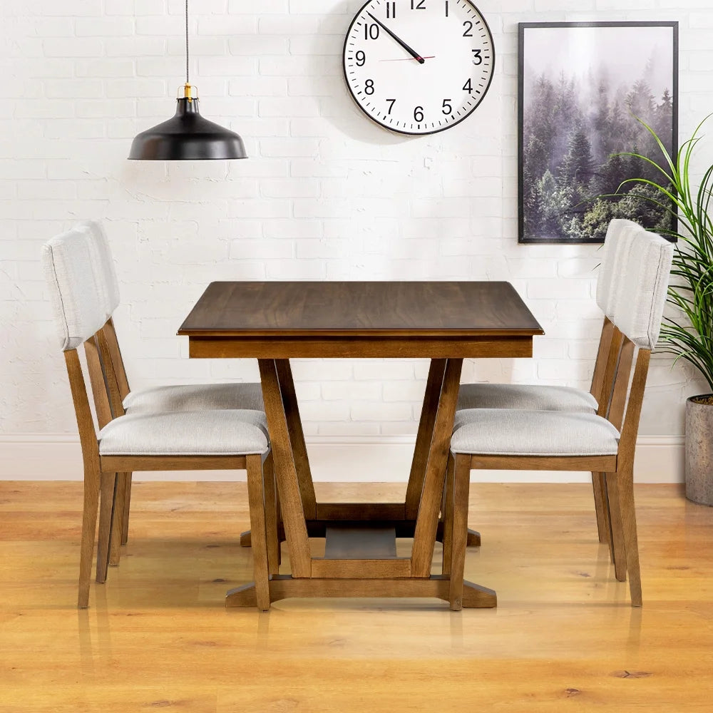 5 Piece Wood Dining Table Set with 4 Upholstered Chairs N204379
