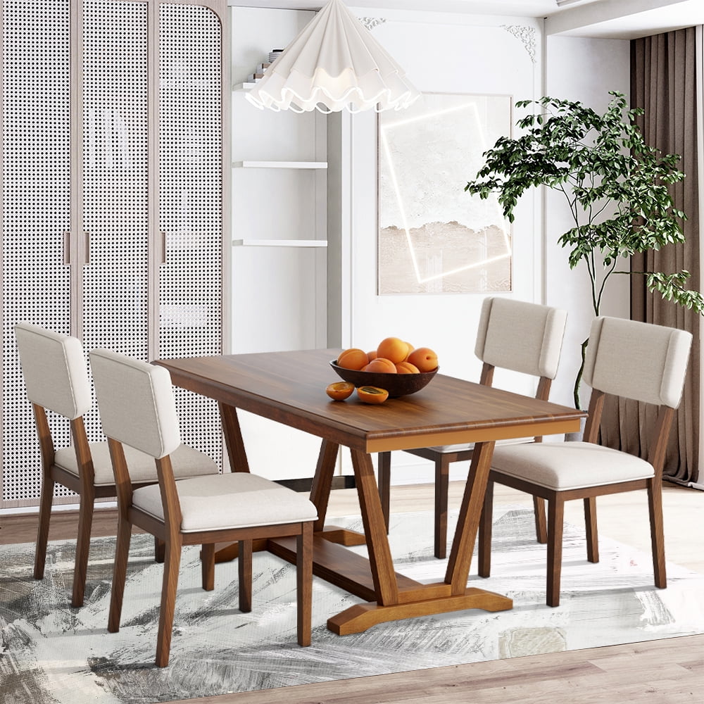 5 Piece Wood Dining Table Set with 4 Upholstered Chairs N204379