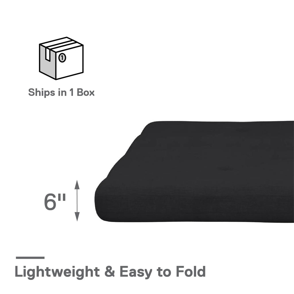 6-Inch Futon Mattress with Tufted Cover, Full, Black Linen V144123