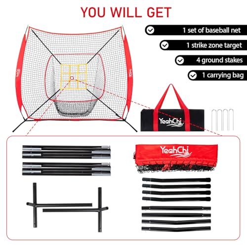 7×7FT Baseball Softball Practice Net with Strike Zone Target T733