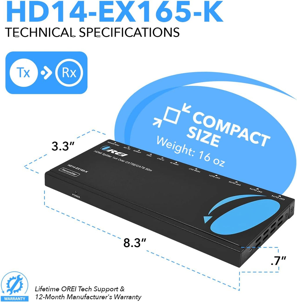 1x4 HDMI Extender Splitter over Single Cable CAT6/7 1080P with IR Remote H984