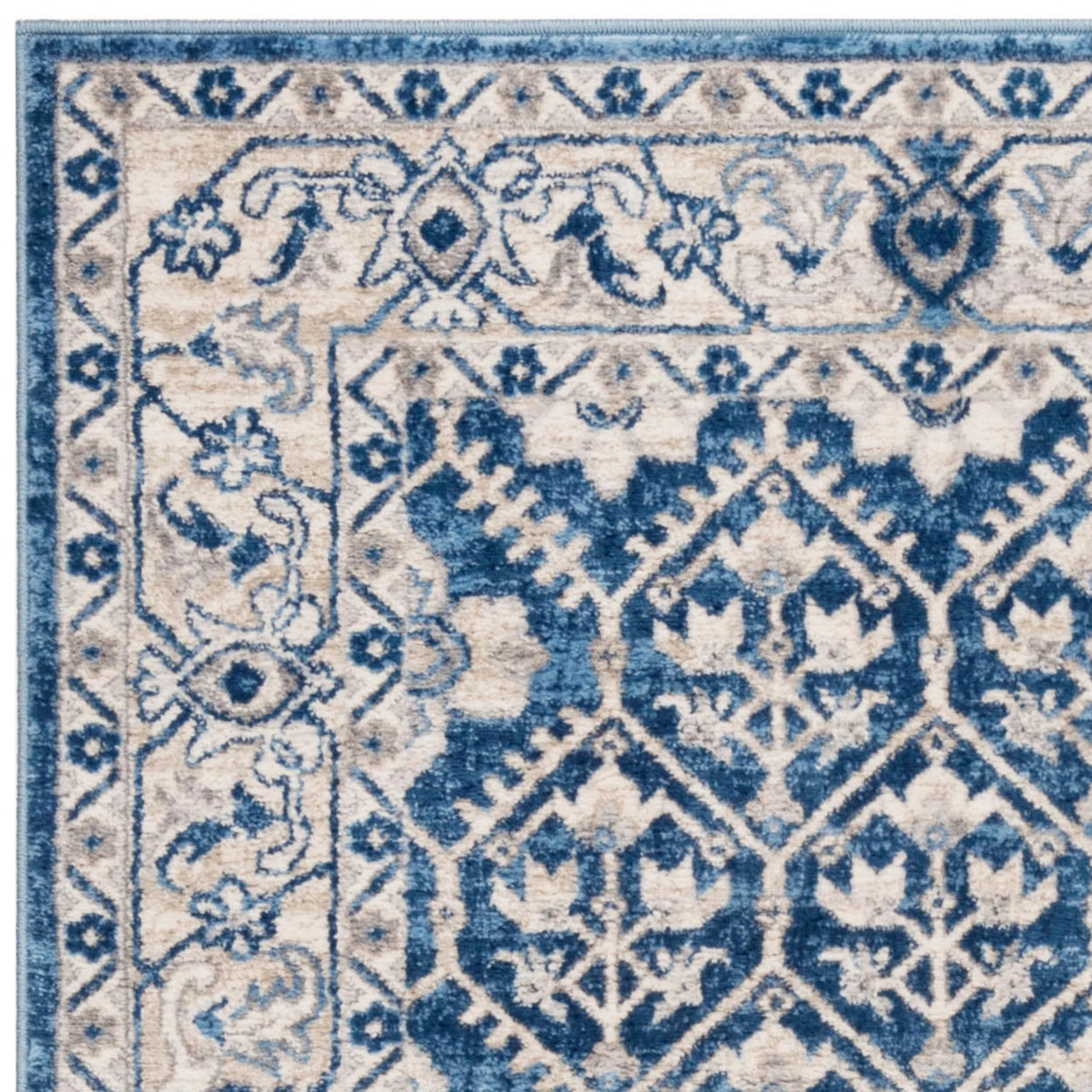 Navy Light Grey Floral Geometric Area Rug L82375