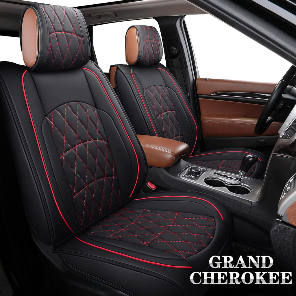 Jeep Grand Cherokee Front Seat Covers 2 PCS Waterproof Leather Black-Red O30766