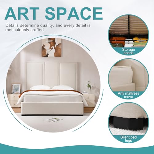 Queen Size Linen Upholstered Platform Bed with Storage Drawers J581757