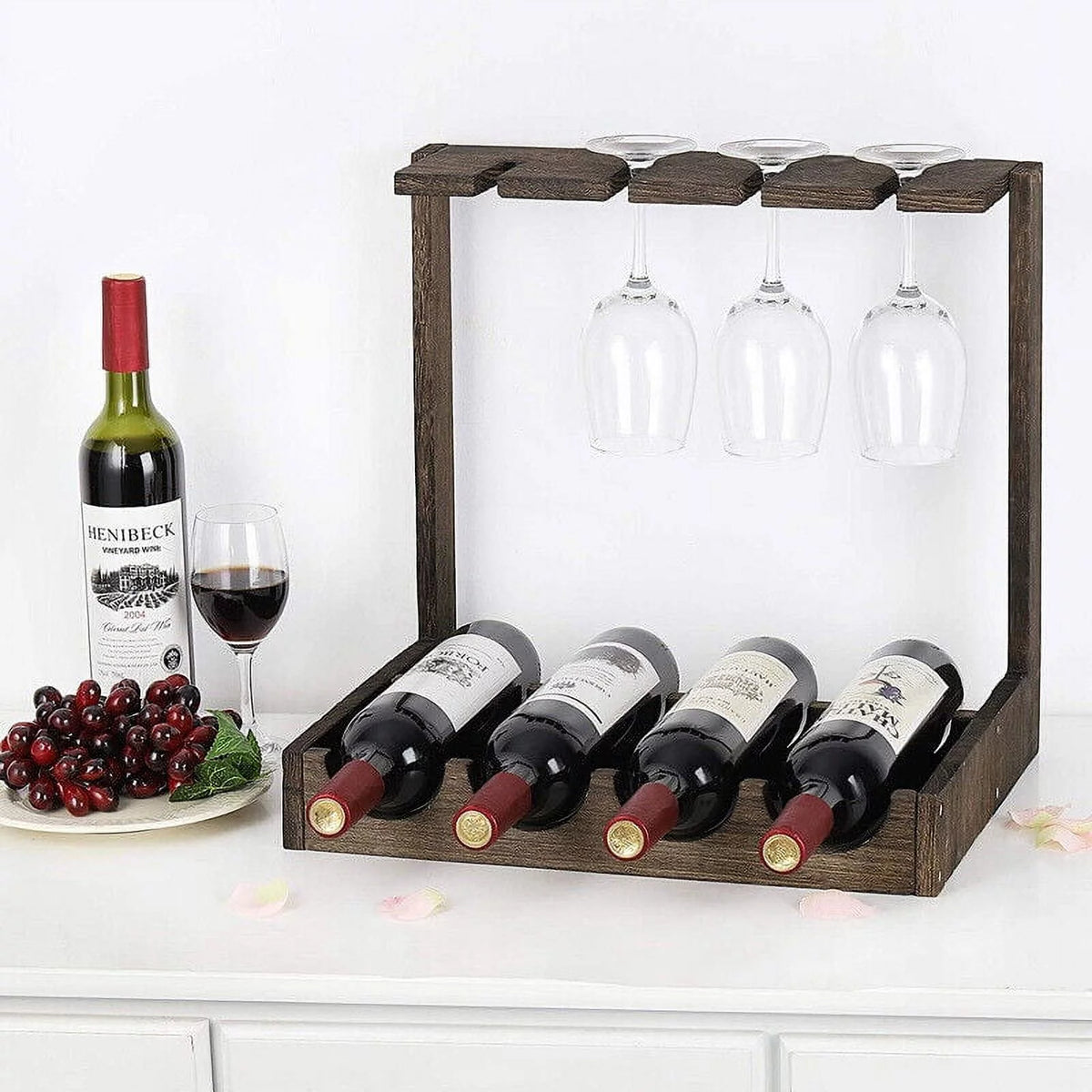 Countertop Wine Rack with 4 Glass Holder T170739