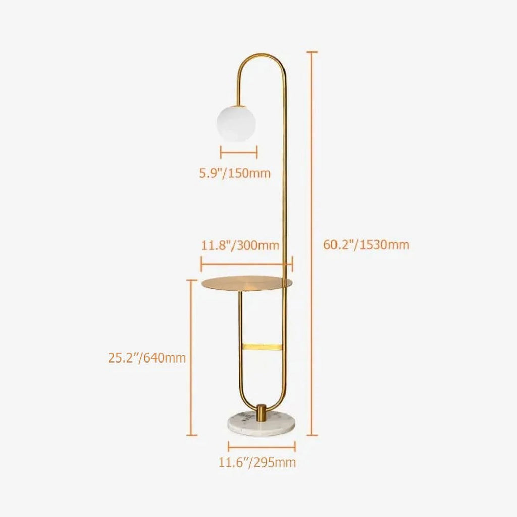 60" Modern Arc Floor Lamp with Shelf Gold Glass Shade Marble Base U7586