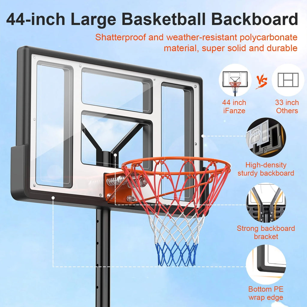Height Adjustable Portable Basketball Hoop with Shatterproof PVC Backboard and 18 Rim E8090