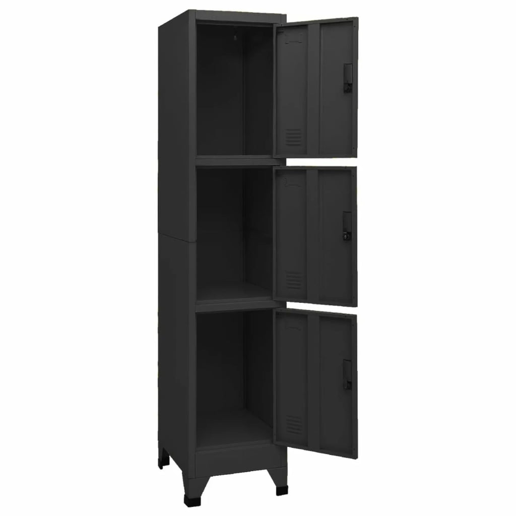 Black Steel Locker Cabinet with 3 Lockable Doors E322