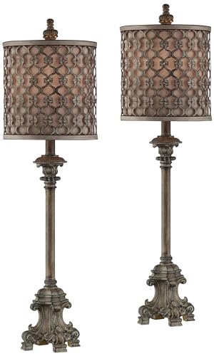 Beige Metal Fabric Shade End Table Lamps Set of 2 G39448