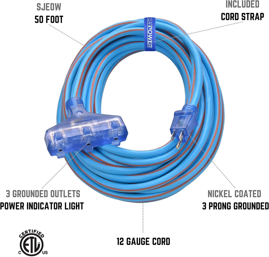 12/3 50 ft 3-Outlet Extension Cord with Lighted Connector I200739