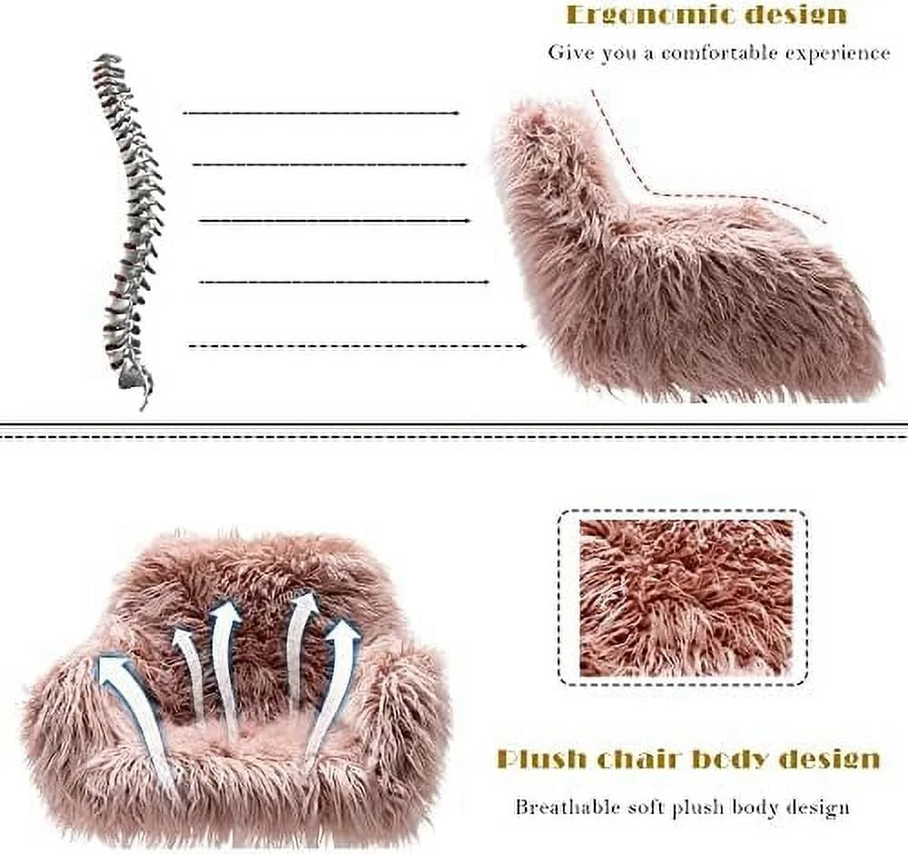 Fluffy Faux Fur Swivel Office Chair with Wheels D2524