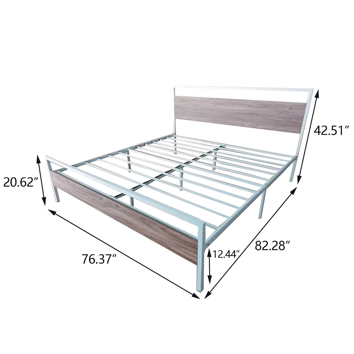 King Metal Platform Bed Frame with Wood Headboard and Footboard White D5562