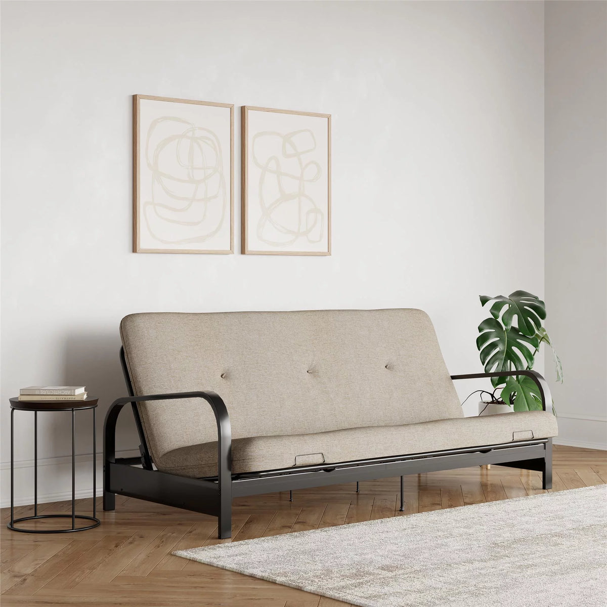 6-Inch Futon Mattress with Tufted Cover, Full, Black Linen V144123