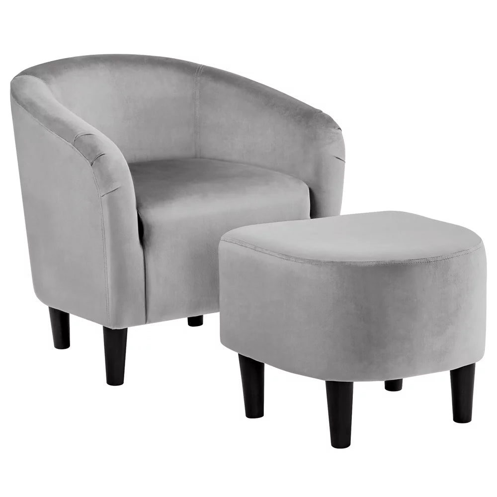 Gray Velvet Accent Chair with Ottoman B912