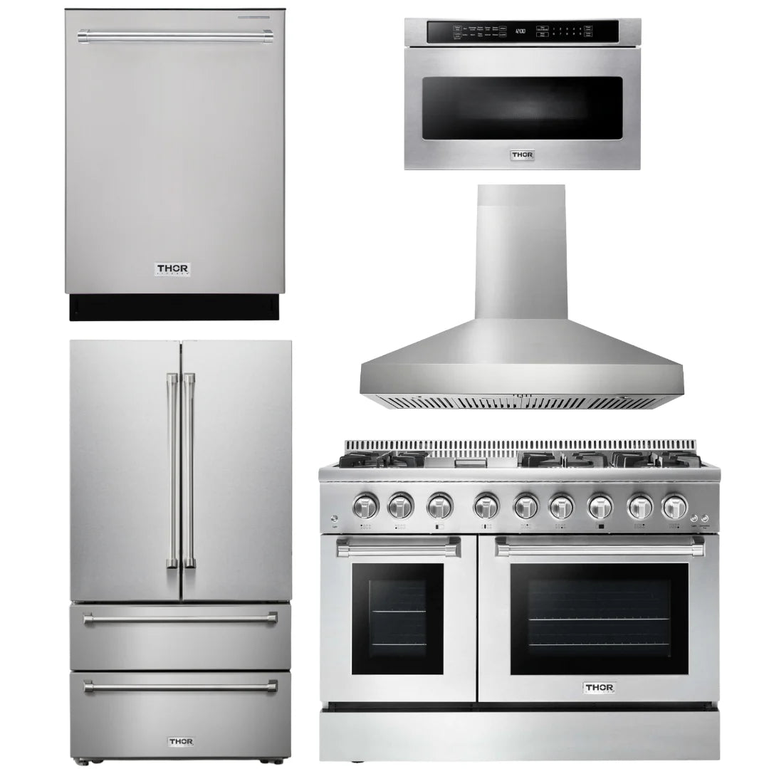 48 Propane Dual Fuel Range, Range Hood, Refrigerator, Dishwasher, Microwave I102552
