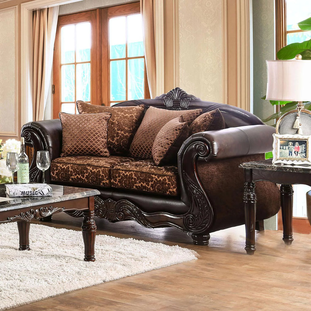 Black & Tan Chenille Sofa and Loveseat Y9762
