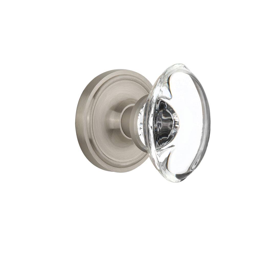 Classic Rosette Double Dummy Oval Clear Crystal Glass Door Knob, Satin Nickel K9986