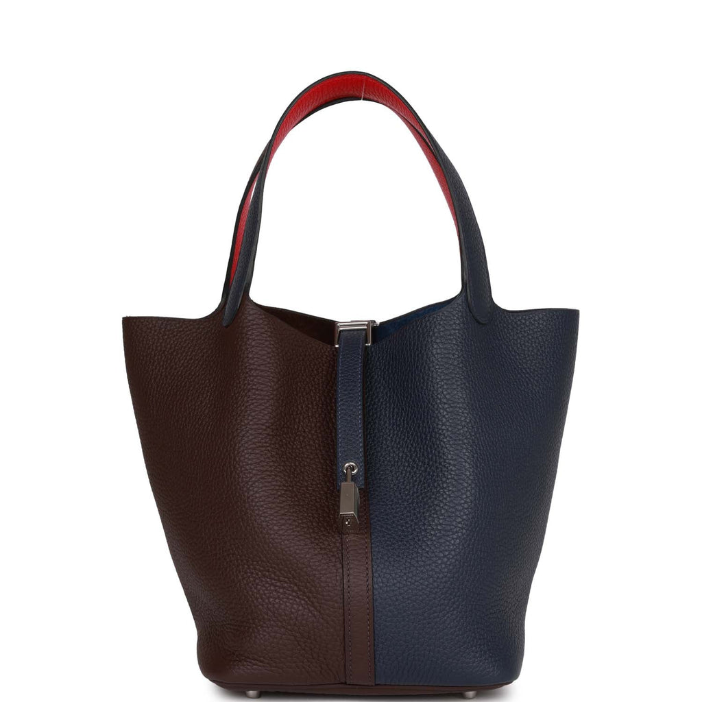 Bleu Nuit Framboise Rouge Sellier Clemence Palladium Hardware Bucket Bag X3438