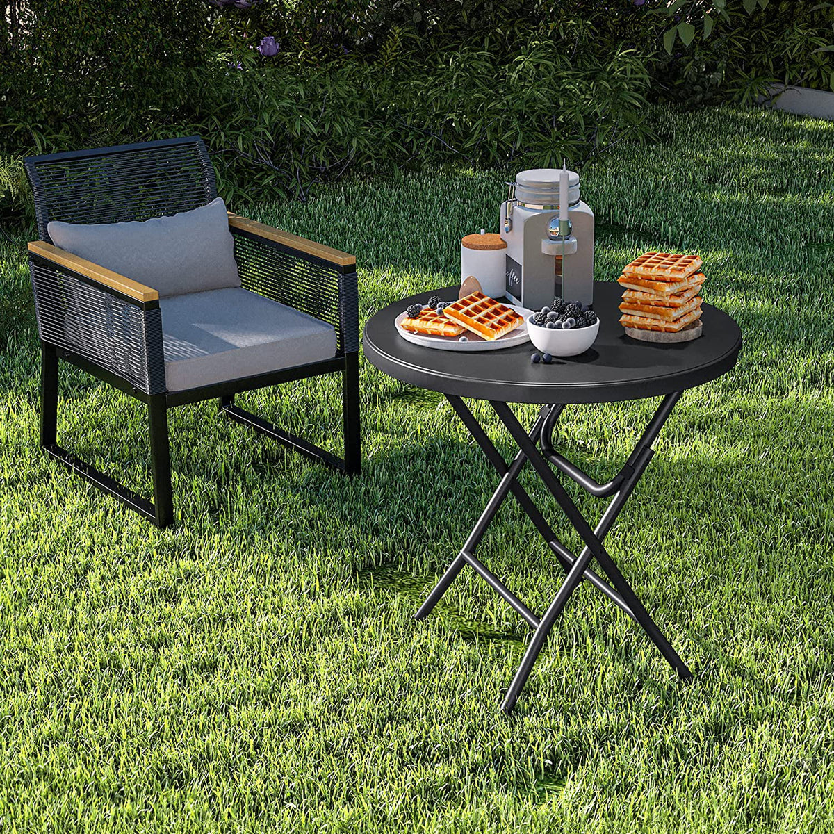 32 Inch Round Folding Table Black E153