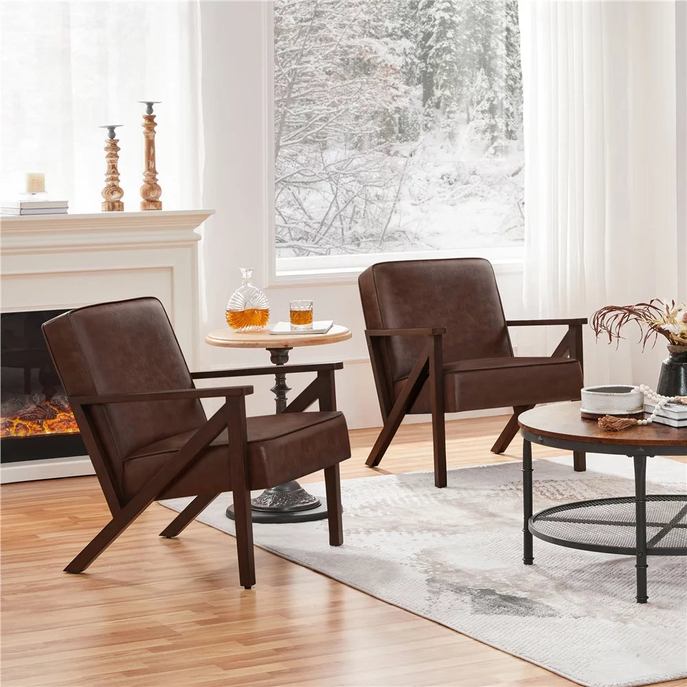 Dark Brown Faux Leather Accent Chair with Wood Legs P520513