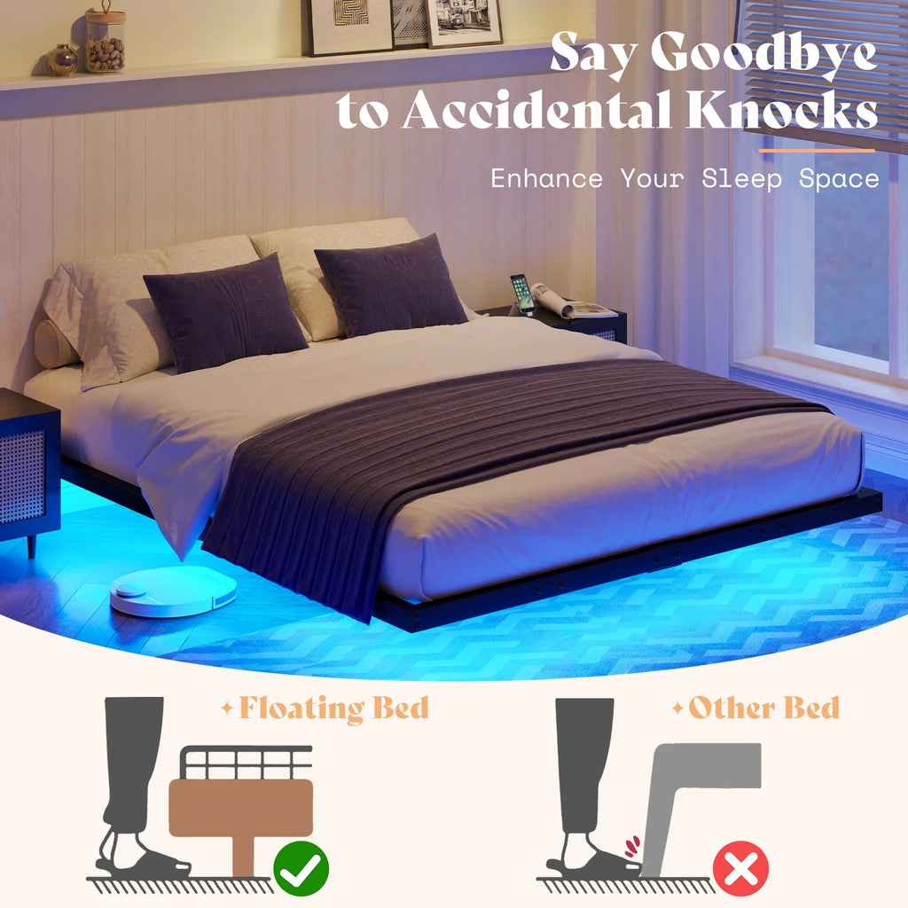 Queen Size LED Metal Platform Bed Frame Q66376