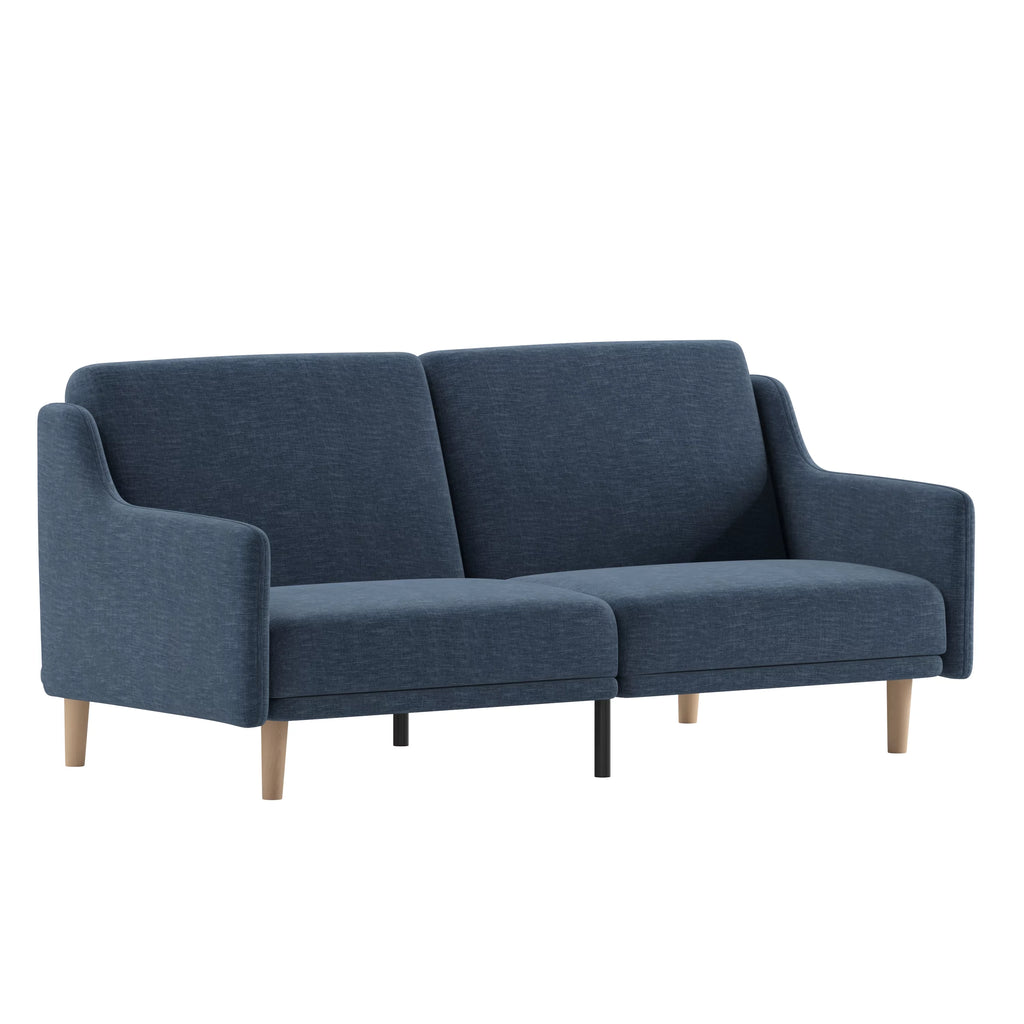 Navy Faux Linen Upholstered Split Back Sofa Futon U75098