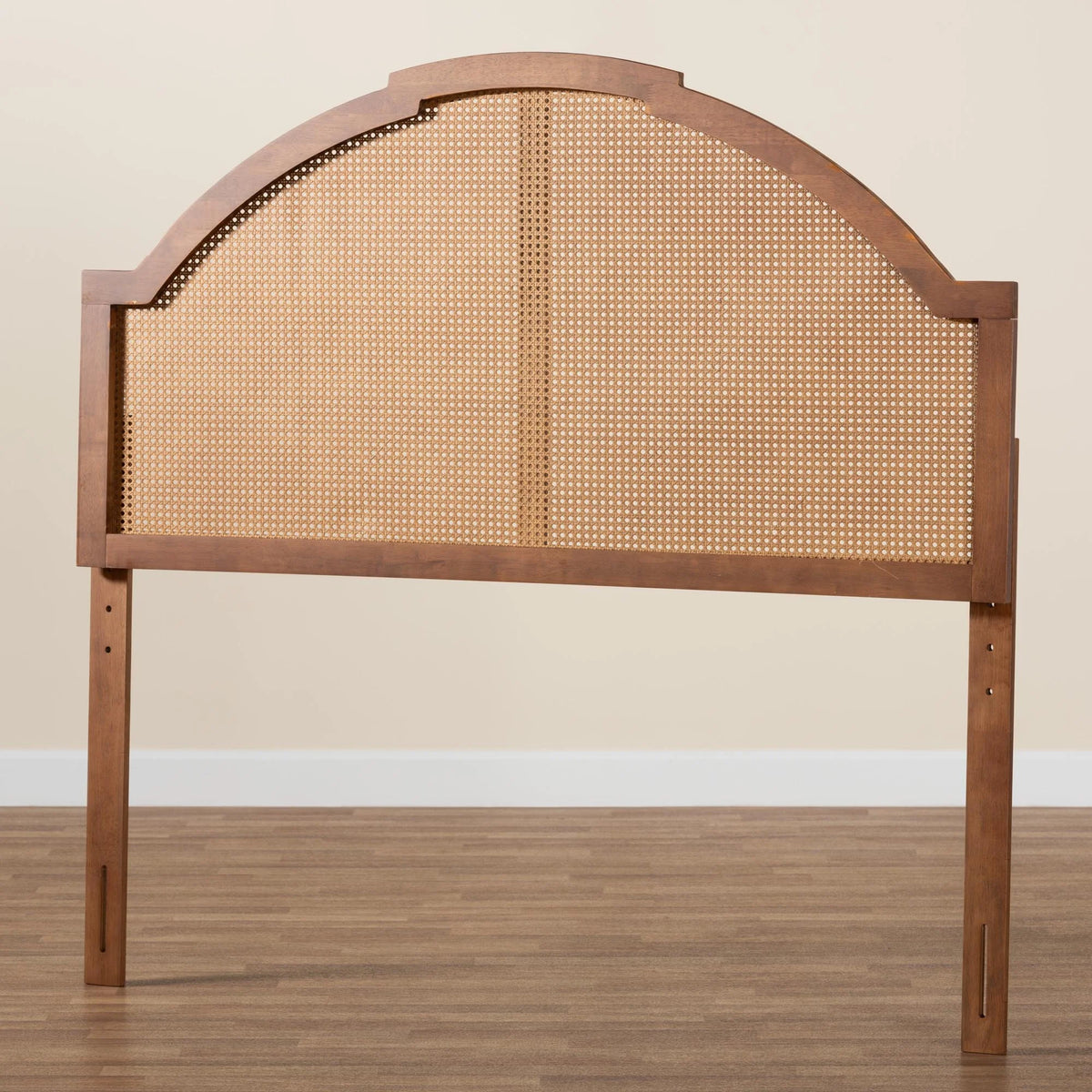 Ash Walnut Finished Wood King Size Headboard with Rattan Y2136