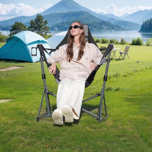 Black Folding Hammock Camping Chair with Cup Holder P5839