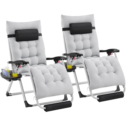 Zero Gravity Chair Set of 2 Reclining Outdoor Lounge Chairs Gray Q176
