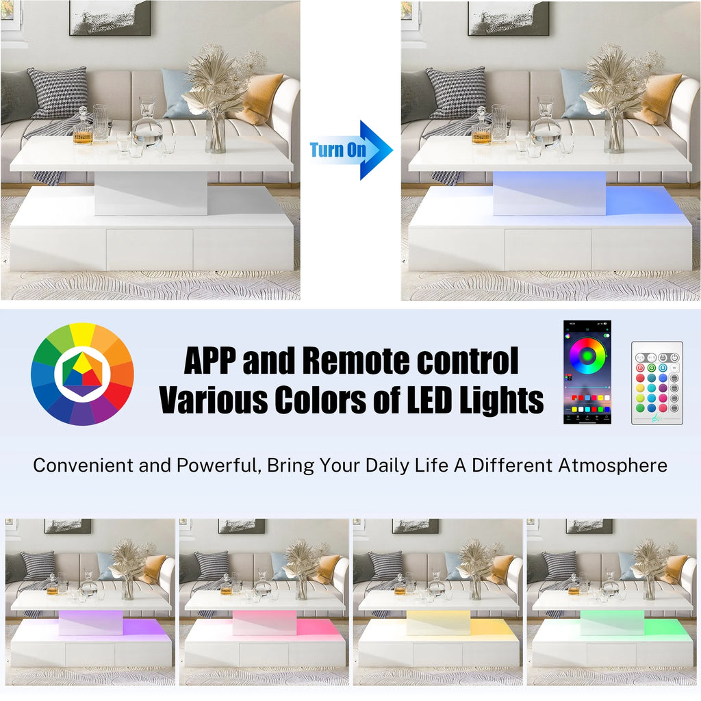 White LED Coffee Table with 4 Drawers Z4678