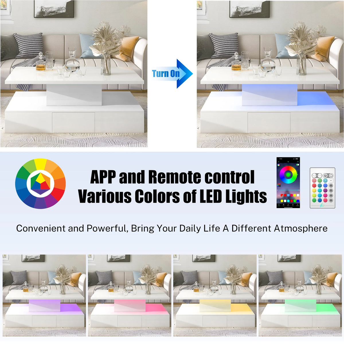 White LED Coffee Table with 4 Drawers Z4678