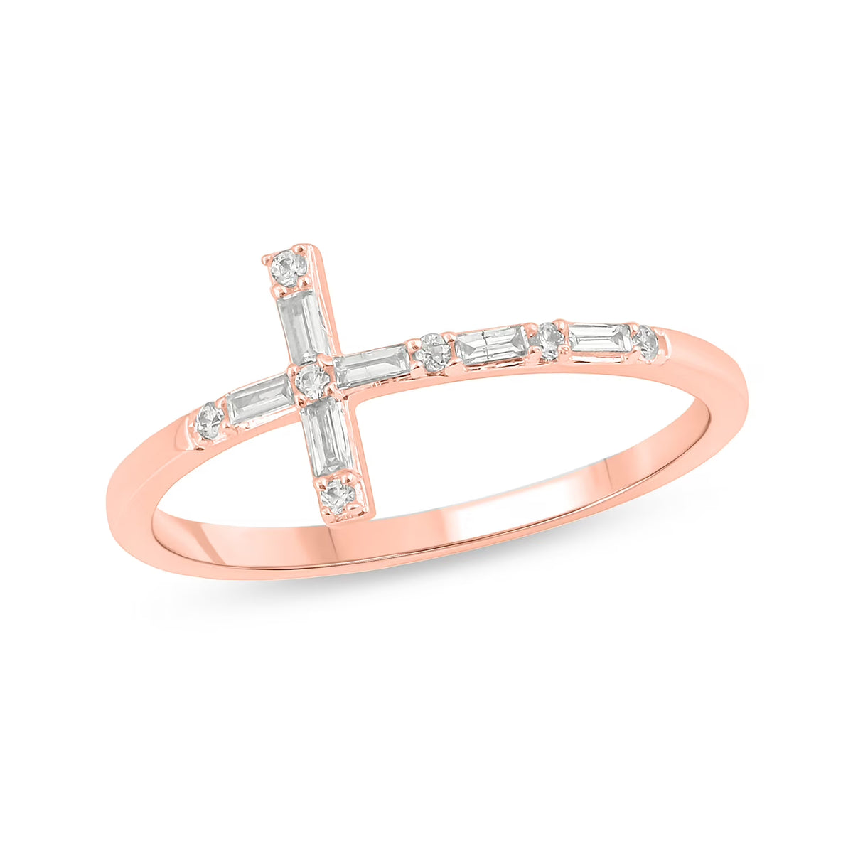 14KT Pink Gold Diamond Cross Ring Band I40480