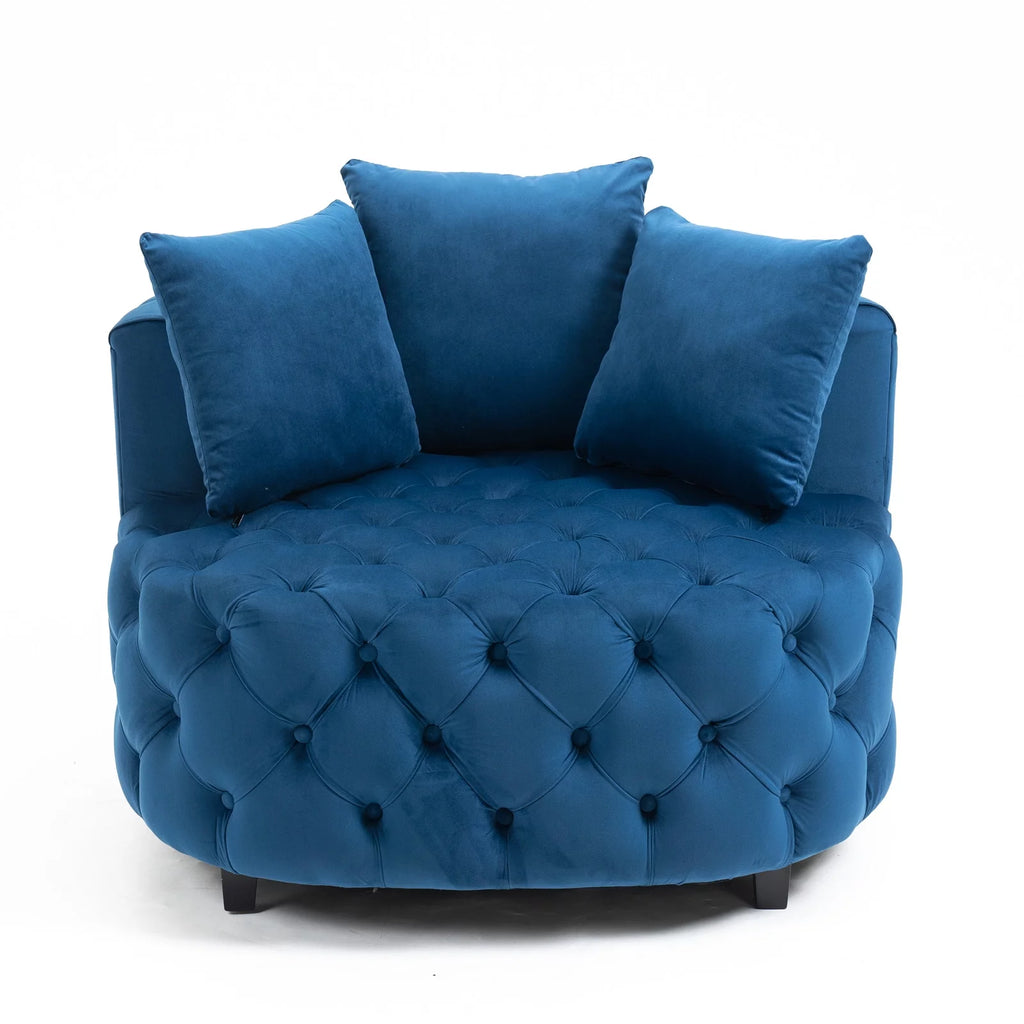 Navy Blue Velvet Oversized Barrel Accent Chair with 3 Pillows E8245