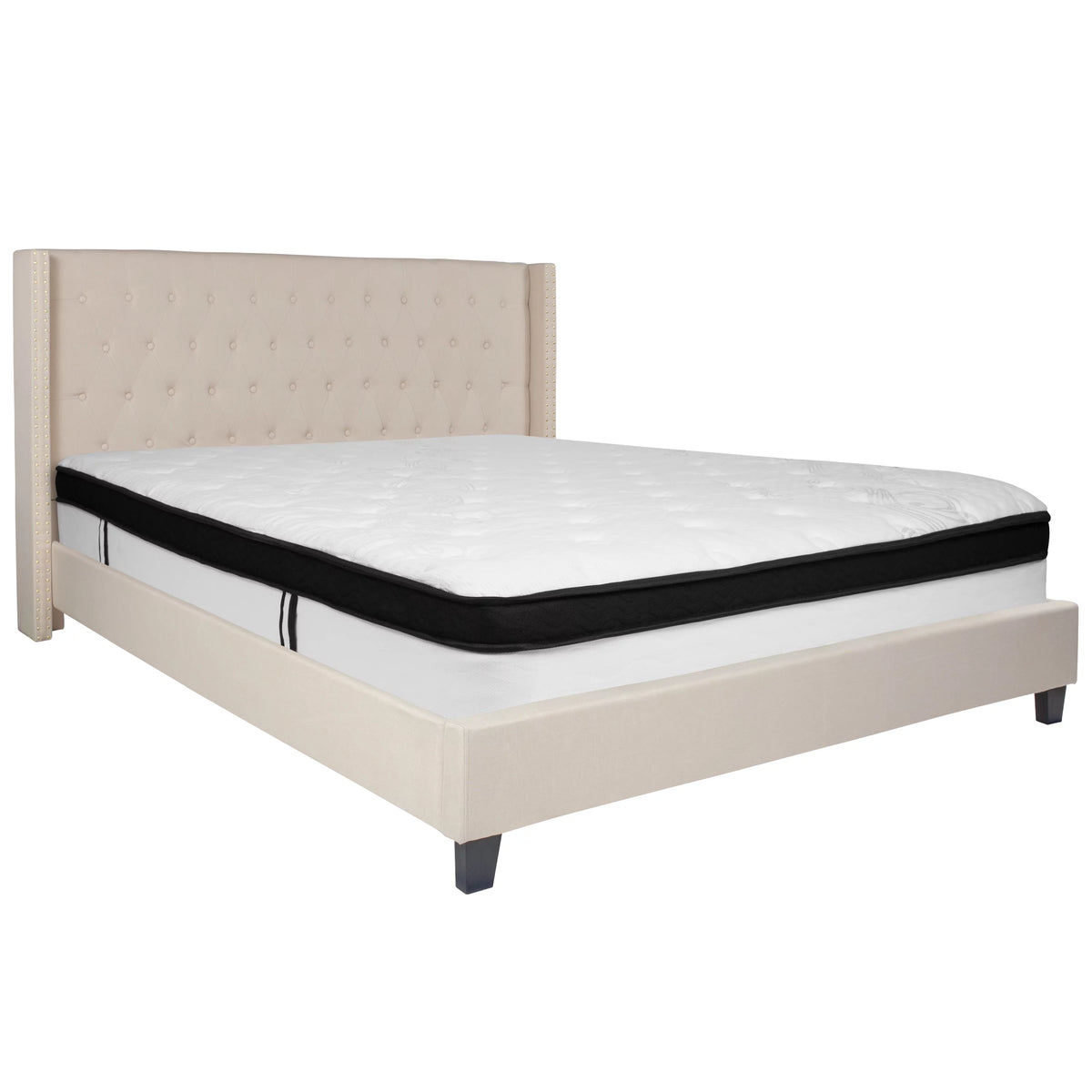 King Size Tufted Upholstered Platform Bed with Memory Foam Mattress Q469