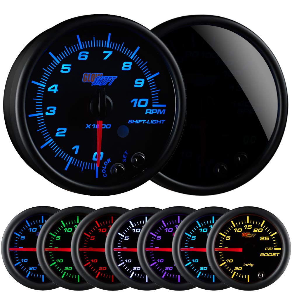 Tinted 7 Color 10,000 RPM Tachometer Gauge with Shift Light S8909